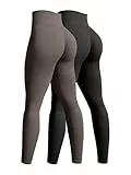 OQQ 2-teilige Yoga Leggings für Damen Nahtlos Workout Hohe Taille Po-Lifting Athletische Leggings Schwarz Teeblätter