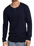 Schiesser Herren Mix & Relax Langarmshirt Knopfleiste Schlafanzugoberteil, Blau (Dunkelblau 803), M
