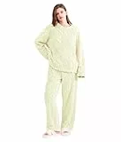 POWER FLOWER Damen Flauschiges Fleece-Pyjama-Set – Lockerer Plüsch-Pullover und Hose, 2-teiliges gemütliches Schlafanzug-Set für den Winter (L-XL, LY219-Green)
