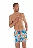 Hom Herren Port CROS Badeshorts Board Shorts, Postkartendruck Raute, Orange/Blau, XL