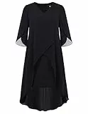 Hanna Nikole Damen Chiffon Cocktailkleid Cape Business Kleider Schwarz L