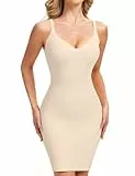 MISS MOLY Unterkleid Damen Shapewear Nahtloses Shape Kleid Sexy Bauch Weg Figurformende Unterwäsche mit Trägern Miederkleid Shaping Full Slips(Beige,XL)