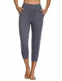 MOVE BEYOND Butterweiche Jogginghose Damen 3/4 Trainingshose Yoga Hose Sommer Capri Sporthose Hoher Bund, Grau, S