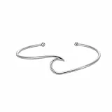 Silverly Dünner Armreif aus Massivem Silber mit Ozeanwellen-Motiv | Strand-Inspiriertes Sterlingsilber-Armband für Damen | Gewellter Silberner Torque-Armreif | Verstellbare Armreifen