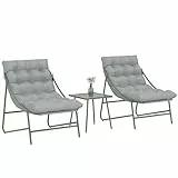 Outsunny Balkonmöbel Set 3 teilig Gartenmöbel Set mit Tisch Kissen Stahlgestell verstellbar Fußpads, Bequemer Balcony Furniture Balkon Möbel Sitzgruppe für Garten Balkon Terrasse Hellgrau
