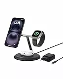 Belkin kabellose 3-in-1-Ladestation mit magnetischem, MagSafe-kompatiblem Qi2, 15 W, Wireless Charger, kompatibel mit den iPhone-Serien 16, 15, 14, 13, AirPods, Apple Watch, inkl. Netzteil – Schwarz