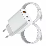 BHHB 30W USB C Ladegerät, Adapter Netzteil 3 Ports Stecker mit USBC USB A, Schnellladegerät Ladestecker mit Zwei 2M USB-C-Kabel, Kompatibel mit iPhone 17 16 15 14 13 12 11 Plus Pro Max SE 2020 XS XR