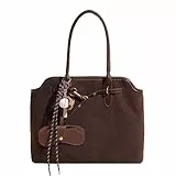 unisoul Shopper Tasche Damen Groß, Wildleder mit Reißverschluss, Leichte A4 Tote Bag Handtasche inkl. Brillen-Etui, Schultertasche für Arbeit, Uni & Alltag, Braun