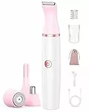 Gesichtshaarentferner, Nasenhaartrimmer, Augenbrauenrasierer & Intimrasierer für Frauen: 4-in-1 Rasierer Damen für Schnelle und Sanfte Rasur, Epilierer Damen Gesicht Achseln Bikinizone Beine