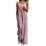 Jumpsuit mit weitem Bein für Damen, Sommer-Jumpsuits, lockerer Boho-Strand-Strampler, Sommer, Spaghettiträger, Latzhose, lässig, ärmellos, Overalls mit Taschen, leichter Einteiler, modisch bedruckter