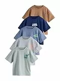 NEXT Jungen T-Shirt mit Kleiner Grafik und kurzen Ärmeln, 5er-Pack Blue/Charcoal/Green/Brown/Grey 110-116