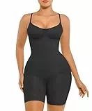 FeelinGirl Shapewear Damen Body Shaper Bauchweg Sculpting Nahtloser Atmungsaktiver Bodysuit mit Verstellbarem Schultergurt Überbrust V-Ausschnitt Schwarz XL/XXL