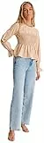NA-KD Damen Bluse mit gesmoktem Schößchen, Dunkelbeige, 62