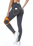 BAYGE Damen Thermo Leggings Winter Fleece Gefüttert Hight Waist Wasserdicht Blickdicht Slim Fit Jeggings Yogahose Wanderhose Sporthose Strumpfhose Sweathose mit Taschen, Grau, M