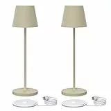 K-Bright 2 Stück Dimmbare LED Akku Tischleuchte 38cm | Für drinnen und draußen geeignet | Wiederaufladbar | 3000K Warmweiß Licht | Designer Tischleuchte | Ladestation kontaktieren | Dünenbeige