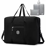 SPAHER Reisetasche 55x40x20 Handgepäck Tasche Ryanair Handgepäck 55x40x20 Tasche Flugzeug Groß Leichter Flugzeug Organizer Duffle Bag 45L Packbare Holdall Handtasche für Herren und Damen Schwarz