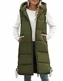Vancavoo Lange Jacke Weste für Damen Ärmellose Steppweste mit kapuze Daunenweste Übergangsweste Winterjacke Longweste Leichte Warm Gesteppt Winterweste Mänte,Armeegrün,L