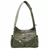 Aucuu Canvas Messenger Bag, Canvas Shoulder Bag, Damen-Umhängetasche, Nylon Crossbody Bag, Multi Pocket Handtasche Groß, Nylon Schultertasche für Damen und Herren, Hobo Bag für Einkaufen Reisen Schule