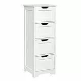 Mondeer Badezimmerschrank, Badschrank Schmal Kommoden mit Schubladen aus Holz Weiß 30 x 30 x 82 cm für Bad Wohnzimmer Flur Schlafzimmer