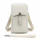 Pearl Angeli Leder Umhängetaschen für Damen mit Nylongurten, Beige, Kleine