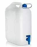 hünersdorff 817710 Wasserkanister ECO mit festmontiertem Ablasshahn / Wasserauslauf, 22 L (mit Hahn), Weiß