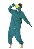 LorranTree Schnabeltier Onesie Kostüm Platypus Tier Costume Damen Herren Fasching Onesi Schlafanzug Weihnachten Karneval Einteiler YZS-S