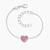 Herzengel Kinder Armband Herz - 925er Silber – Glitzerherz mit Emaille, rhodiniert- Kinderschmuck verstellbar, 12 + 4 cm, HEB-GLITTERHEART