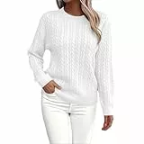 Winter Pullover für Damen Basic Langarm Rundhals Strickpullover Einfarbig Warmer Sweater Winterpullover Elegant Loose Fit Pulli Leicht Langarmshirt Freizeit Damenpullover Oberteil Tops