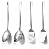 Homquen Edelstahl Küchenutensilien Set 4pcs, Kochutensilien Set, Küchenwerkzeuge Spatel Set, Kochlöffel, Home Essentials Küchengeräte Zubehör