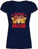 T-Shirt Damen V Ausschnitt - Super Mom I Supermom Heldin Mama - XL - Dunkelblau - muttertagsgeschenk Shirt Mutter Mum supermama Tshirt Geburstag Geschenke für Mutter-t-Shirt mütter coolste Tshirts
