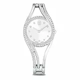 Swarovski Hyperbola Armreifuhr, Silberfarbene, Analoge Armbanduhr im Edelstahl-Design mit 176 Klaren Kristallen im Princess- und Rundschliff, Armbandlänge 13.3-18.7 cm, Armbandbreite 1.1 cm