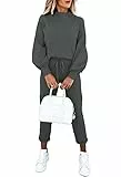 Sovoyontee Damen Lässig Trainingsanzug Pyjamas Hoher Hals Pullover Sweatshirt Lounge 2-Teiliges Outfits Set Grau XL