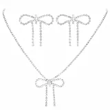 Yolev Schmuck Set Damen Silber Schmuckset Edelstahl Perlen Strass-Schleifen Ohrringe Schleifen Silberne für Brautjungfern, Bräute, Hochzeiten Schmuckset Hochzeit für Damen,