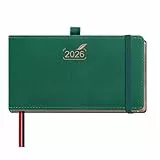 BEZEND Taschenkalender 2026 Klein Querformat 9 x 16,5 cm - Kalender 2026 Buchkalender Vertikal 1 Woche 2 Seiten - Terminplaner 2026 Wochenplaner mit Rose Gold Papierkante - Waldgrün