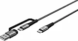 goobay 70278 2 in 1 USB C auf USB C und USB A Kabel/USB-Textilkabel max. 60W und 480 Mbits/Adapter für USB-A Geräte/Laptop Tablet iPhone/Multi Adapter mit Knickschutz / 2m