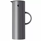 Stelton Isolierkanne EM77 - Doppelwandige Isolierkanne für heiße/kalte Getränke - Tee- & Kaffeekanne mit Glaseinsatz, Magnetverschluss, Schraubdeckel, Vintage-Design - 1 Liter, Granitgrau