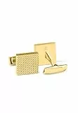 DAVIDOFF PARIS Manschettenknöpfe aus Edelstahl – Gold, quadratisch, PARIS‑Muster