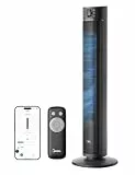 Midea FZ10-26ARDW Smart Leiser Turmventilator mit Fernbedienung, 19 dB Flüsterleise, DC-Motor, 4 Modi & 12 Stufen, 24h Timer, App-Steuerung für Schlafzimmer, Wohnzimmer & Büro, Schwarz, 105cm