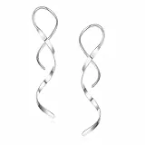 peiyee Spiral Ohrringe Edelstahl Damen, Lange Hänge Ohrringe Silber, Spiraldraht Welle Ohringe für Freundin, Mutter,Schwester,Muttertag,Weihnachten Oder Geburtstagsgeschenk (Silber)