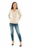 ONLY Damen Warmer Strickpullover | Knitted Basic Stretch Sweater | Langarm V-Ausschnitt Shirt ONLCAMILLA, Farben:Beige, Größe:L