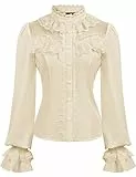 CURLBIUTY Damen Mittelalter Spitzenshirt Vintage-Renaissance Gothic Steampunk Boho Cottagecore viktorianische Oberteile für Partys 2024 Beige S