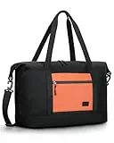 Lekespring Reisetasche Handgepäck Groß, für Easyjet Handgepäck 45x36x20, Handgepäck Tasche für Flugzeug, Weekender für Damen und Herren (Schwarz-Orange, 30L)