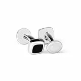DAVIDOFF ESSENTIALS Mini Manschettenknöpfe Silber/Schwarz – rhodinierte Messing Manschettenknöpfe quadratisch – stilvolle Herren Accessoires für schlichte Eleganz