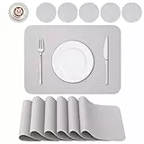 BANNIO 6er Set Tischsets Abwaschbar,Abwischbar Lederoptik Platzset und Untersetzer,Wasserdicht PVC Platzdeckchen Tischset für Hause Küche Restaurant und Hotel,41x31cm,Hellgrau