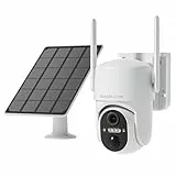 HOSAFE.COM Überwachungskamera aussen akku, Außenkamera WLAN Kabellos Solarbetrieben, 360 Überwachungskameras mit PTZ, PIR Sensor, 2K HD Farb Nachtsicht, SD/Cloud, IP66 Wasserdicht