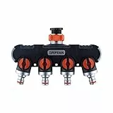 GRIFEMA 4-Wege-Verteiler, 3/4 Zoll und 1/2 Zoll Wasseranschluss Verteiler, 4 Geräte Können Gleichzeitig Verbunden Werden, Einstellbarer Wasserdurchfluss, Orange / Schwarz