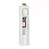 Relaxdays Toilettenpapierhalter stehend, 2 Fächer, Badezimmeregal, HBT: 77x18,5x17,5 cm, WC Papier Schrank, weiß/Silber