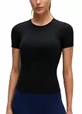CRZ YOGA Damen Softembrace Kurzarm Shirts Basic T-Shirt Lightweight Y2K Crop Top Yoga Sport Sportshirt Summer Rundhals Leichtes Oberteil Schwarz 38