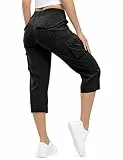 donhobo Damen 3/4 Hose Cargo Shorts Wanderhose Leichte Schnelltrocknende Outdoorhose Trekkinghose Camping Sommer Atmungsaktiv Funktionshose (Schwarz, XL)