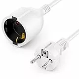 deleyCON 2m Verlängerungskabel Stromkabel Netzkabel Verlängerung Schutzkontakt Stecker Typ F (CEE 7/7) auf Buchse (CEE 7/3) Berührungsschutz TV PC Computer Beamer - Weiß